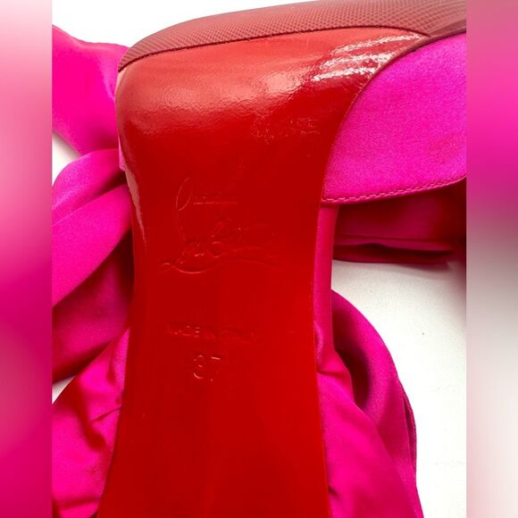 CHRISTIAN LOUBOUTIN Satin Douce Du Desert 100 Heels Rose Pink Ankle Tie EU37 US7 - Picture 9 of 16